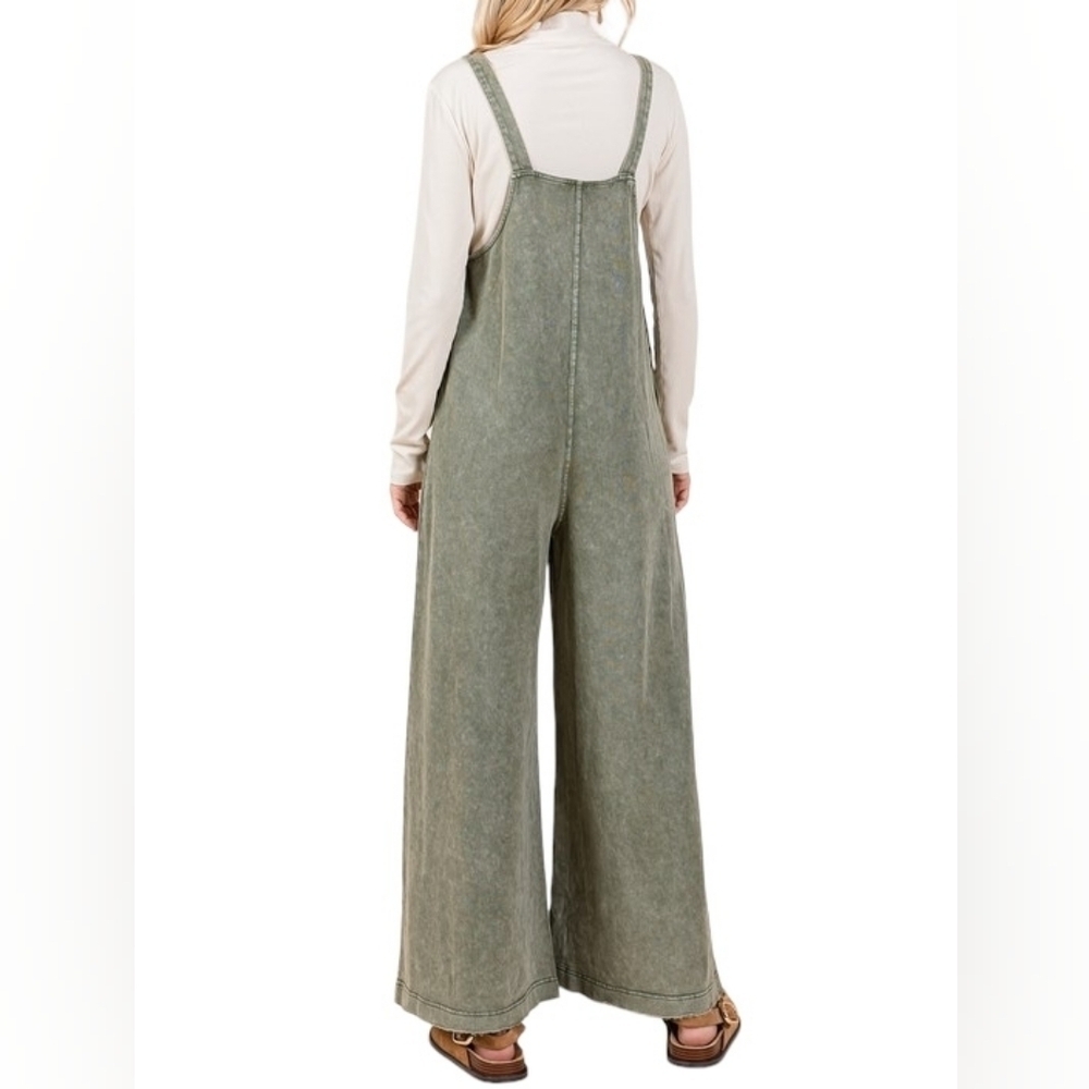 Mittoshop Mineral Wash Olive Wide-Leg Overalls - Picture 2 of 9